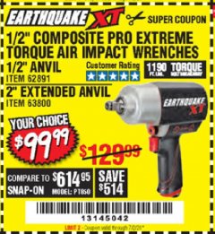 Harbor Freight Coupon 1/2" COMPOSITE PRO EXTREME TORQUE IMPACT WRENCHES Lot No. 62891/63800 Expired: 7/2/20 - $99.99