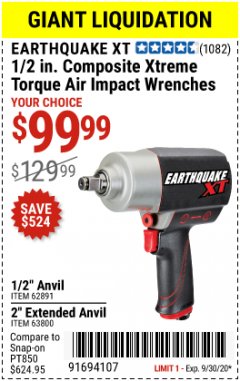 Harbor Freight Coupon 1/2" COMPOSITE PRO EXTREME TORQUE IMPACT WRENCHES Lot No. 62891/63800 Expired: 9/30/20 - $99.99