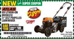 Harbor Freight Coupon ATLAS 80V LITHIUM-ION BRUSHLESS 21" SELF-PROPELLED LAWN MOWER Lot No. 56992 Expired: 6/30/20 - $289.99