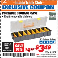 Harbor Freight ITC Coupon PORTABLE STORAGE CASE Lot No. 95807 Expired: 4/30/20 - $3.49