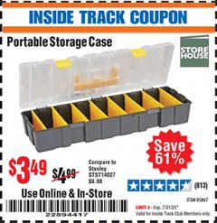 Harbor Freight ITC Coupon PORTABLE STORAGE CASE Lot No. 95807 Expired: 7/31/20 - $3.49