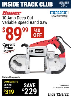 Harbor Freight ITC Coupon 5" DEEP CUT VARIABLE SPEED BAND SAW Lot No. 64194/63763/63444 Expired: 12/8/22 - $89.99