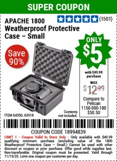 Harbor Freight Coupon ULTRA-LIGHT, CRUSH-PROOF, WEATHER-RESISTANT LOCKABLE CASE Lot No. 64550/63518 Expired: 11/15/20 - $5