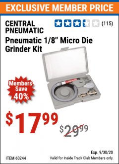 Harbor Freight ITC Coupon 1/8" AIR DIE GRINDER Lot No. 47869/69745/60244 Expired: 9/30/20 - $17.99