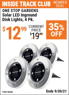 Harbor Freight ITC Coupon 4 PIECE INGROUND SOLAR DISK LIGHTS Lot No. 56680 Expired: 9/30/21 - $12.99