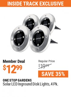 Harbor Freight Coupon 4 PIECE INGROUND SOLAR DISK LIGHTS Lot No. 56680 Expired: 7/1/21 - $12.99