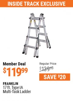 Harbor Freight ITC Coupon FRANKLIN 17 FT. TYPE IA 300 LB. CAPACITY MULTI-TASK LADDER Lot No. 63419/67646/62514/63418/63417 Expired: 7/29/21 - $119.99