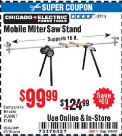 Harbor Freight Coupon MOBILE MITER SAW STAND Lot No. 63409/62750 Expired: 9/6/20 - $99.99