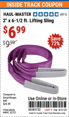 Harbor Freight ITC Coupon 2" X 6-1/2 FT. LIFTING SLING Lot No. 60609/44847/62721 Expired: 8/31/20 - $6.99
