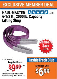 Harbor Freight ITC Coupon 2" X 6-1/2 FT. LIFTING SLING Lot No. 60609/44847/62721 Expired: 3/25/21 - $6.99