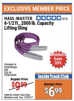 Harbor Freight ITC Coupon 2" X 6-1/2 FT. LIFTING SLING Lot No. 60609/44847/62721 Expired: 1/28/21 - $6.99