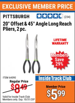 Harbor Freight ITC Coupon 2 PIECE LONG REACH PLIERS SET Lot No. 64090/61587/64081/61588 Expired: 10/31/20 - $5.99