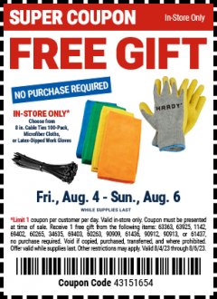 Harbor Freight FREE Coupon GRANT'S MICROFIBER CLEANING CLOTH 12 IN X 12 IN, 4 PK Lot No. 63358, 63925, 57162, 63363 Expired: 8/6/23 - NPR
