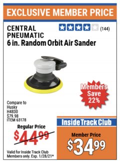 Harbor Freight ITC Coupon 6"SANDER Lot No. 63178 Expired: 1/28/21 - $34.99