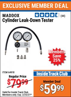 Harbor Freight ITC Coupon MADDOX CYLINDER LEAK-DOWN TESTER Lot No. 64918 Expired: 2/25/21 - $59.99