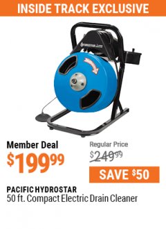 Harbor Freight ITC Coupon PACIFIC HYDROSTAR 50FT. ELECTIC DRAIN CLEANER Lot No. 61856, 68285 Expired: 7/29/21 - $199.99