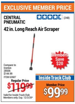 Harbor Freight ITC Coupon 21 IN. LONG REACH AIR SCRAPPER  Lot No. 28506 Expired: 12/3/20 - $99.99