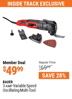 Harbor Freight ITC Coupon BAUER 3 AMP VARIABLE SPEED OSCILLATING MULTI-TOOL Lot No. 56509 Expired: 7/29/21 - $49.99