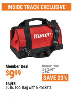 Harbor Freight ITC Coupon BAUER 16" TOOL BAG WITH 6 POCKETS Lot No. 57487 Expired: 4/29/21 - $9.99