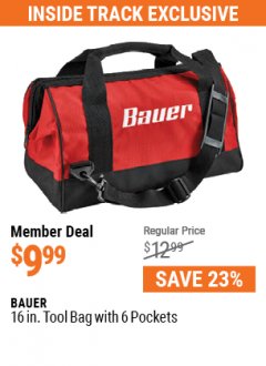 Harbor Freight Coupon BAUER 16" TOOL BAG WITH 6 POCKETS Lot No. 57487 Expired: 7/1/21 - $9.99