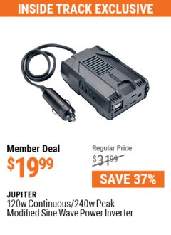 Harbor Freight ITC Coupon JUPITER 120W CONTINUOUS / 240W PEAK MODIFIED SINE WAVE POWER INVERTER Lot No. 56574 Expired: 5/31/21 - $19.99