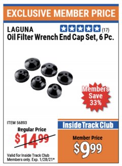Harbor Freight ITC Coupon OIL FILTER WRENCH END CAP SET, 6 PC. Lot No. 56893 Expired: 1/28/21 - $9.99