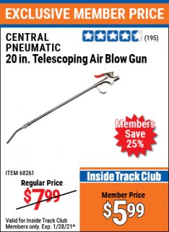 Harbor Freight ITC Coupon 20 IN. TELESCOPING AIR BLOW GUN Lot No. 68261 Expired: 1/28/21 - $5.99