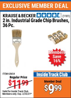 Harbor Freight ITC Coupon KRAUSE & BECKER 2IN. INDUSTRIAL GRADE CHIP BRUSHES, 36PC. Lot No. 63654 Expired: 2/25/21 - $9.99