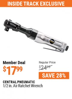 Harbor Freight ITC Coupon CENTRAL PNEUMATIC 1/2 IN. AIR RATCHET WRENCH Lot No. 60649 Expired: 5/31/21 - $17.99