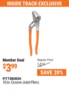 Harbor Freight ITC Coupon PITTSBURG 10 IN. GROOVE JOINT PLIERS Lot No. 69379, 40700 Expired: 5/31/21 - $3.99