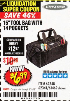 Harbor Freight Coupon 15" TOOL BAG Lot No. 61469/94993/62348/62341 Expired: 5/31/19 - $6.99
