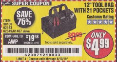Harbor Freight Coupon VOYAGER 12" WIDE MOUTH TOOL BAG Lot No. 38168/62163/62349/61467 Expired: 8/10/19 - $4.99