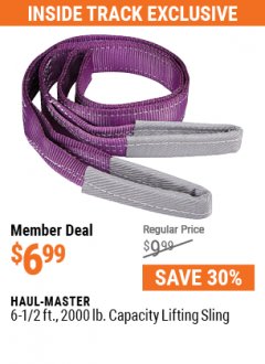 Harbor Freight ITC Coupon HAUL-MASTER 6-1/2 FT., 2000 LB. CAPACITY LIFTING SLING Lot No.  60609, 44847, 62721 Expired: 5/31/21 - $6.99