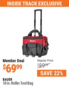 Harbor Freight ITC Coupon BAUER 18 IN. ROLLER TOOL BAG Lot No. 64663 Expired: 5/31/21 - $69.99