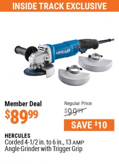 Harbor Freight ITC Coupon CORDED 4-1/2 IN. TO 6 IN., 13 AMP ANGLE GRINDER WITH TRIGGER GRIP Lot No. 57348 Expired: 7/29/21 - $89.99