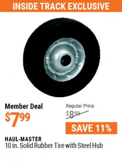 Harbor Freight ITC Coupon HAUL-MASTER 10 IN. SOLID RUBBER TIRE WITH STEEL HUB Lot No. 35459 Expired: 7/29/21 - $7.99