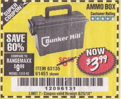 Harbor Freight Coupon AMMO BOX Lot No. 61451/63135 Expired: 8/25/18 - $3.99