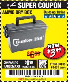 Harbor Freight Coupon AMMO BOX Lot No. 61451/63135 Expired: 1/16/19 - $3.99