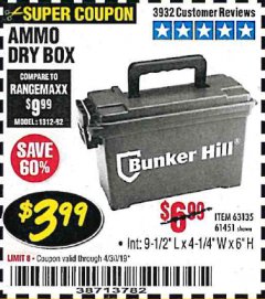 Harbor Freight Coupon AMMO BOX Lot No. 61451/63135 Expired: 4/30/19 - $3.99