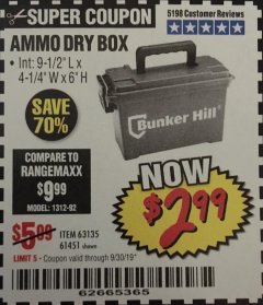 Harbor Freight Coupon AMMO BOX Lot No. 61451/63135 Expired: 9/30/19 - $2.99