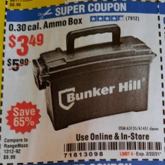 Harbor Freight Coupon AMMO BOX Lot No. 61451/63135 Expired: 2/22/21 - $3.49