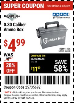 Harbor Freight Coupon AMMO BOX Lot No. 61451/63135 Expired: 10/2/22 - $4.99
