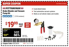 Harbor Freight Coupon BRAKE BLEEDER AND VACUUM PUMP KIT Lot No. 63391 Expired: 9/11/22 - $19.99