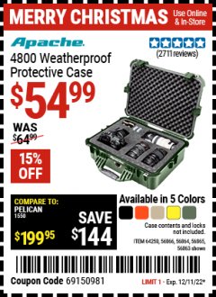 Harbor Freight Coupon APACHE 4800 WEATHERPOOF PROTECTIVE CASE (ALL COLORS) Lot No. 56863/56864/56865/56866/64250 Expired: 12/11/22 - $54.99