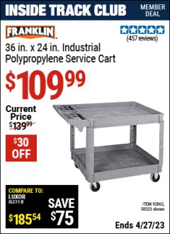 Harbor Freight ITC Coupon 36 IN. X 24 IN. INDUSTRIAL POLYPROPYLENE SERVICE CART Lot No. 58323 Expired: 4/27/23 - $109.99