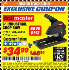 Harbor Freight ITC Coupon 6" 5.5 AMP CUT-OFF SAW Lot No. 41453/61204/61659/69438 Expired: 7/31/18 - $34.99