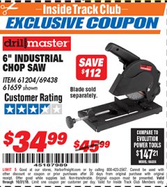 Harbor Freight ITC Coupon 6" 5.5 AMP CUT-OFF SAW Lot No. 41453/61204/61659/69438 Expired: 10/31/18 - $34.99