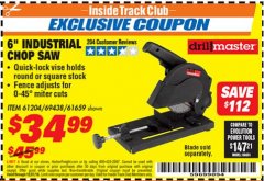 Harbor Freight ITC Coupon 6" 5.5 AMP CUT-OFF SAW Lot No. 41453/61204/61659/69438 Expired: 12/31/18 - $34.99
