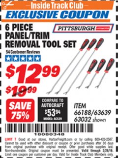 Harbor Freight ITC Coupon 6 PIECE PANEL/TRIM REMOVAL TOOL SET Lot No. 66188 Expired: 2/28/19 - $12.99