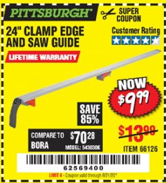 Harbor Freight Coupon 24" CLAMP AND CUT EDGE GUIDE Lot No. 66126 Expired: 6/21/20 - $9.99